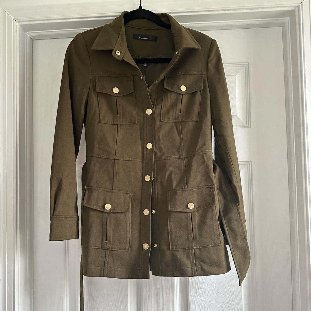 White House Black Market Belted Olive Utility Jacket Size 2 NWT